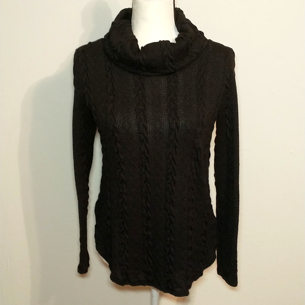 Red Lolly Cowl Neck Braided Knit Sweater Black M